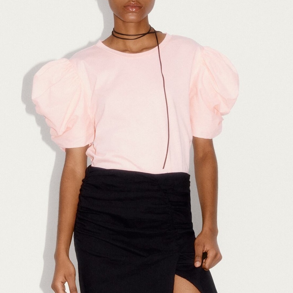 ZARA PINK BALLOON SLEEVE TOP